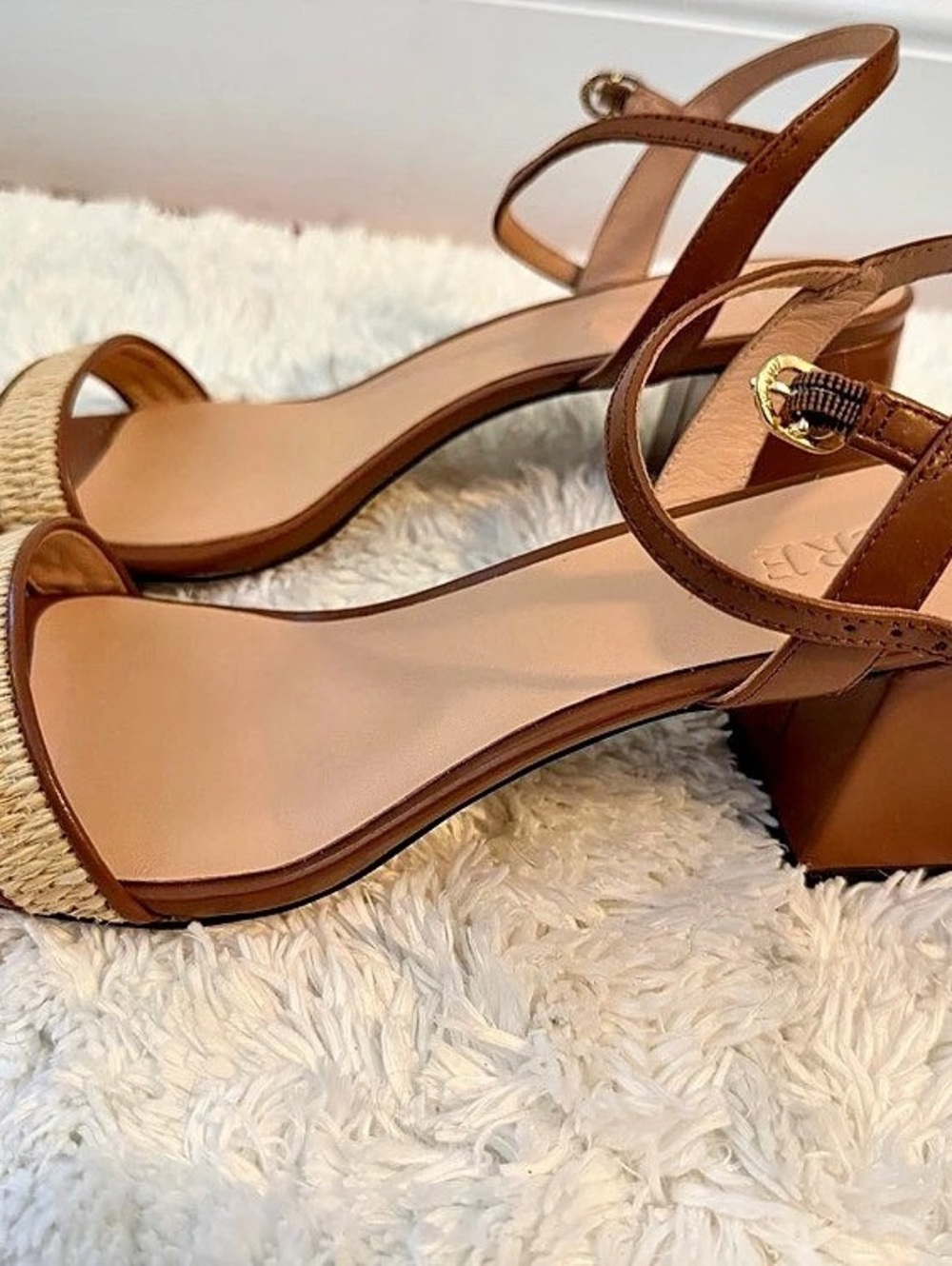 J.Crew Layne Ankle-strap Heels in Raffia Brown & Tan US 9
